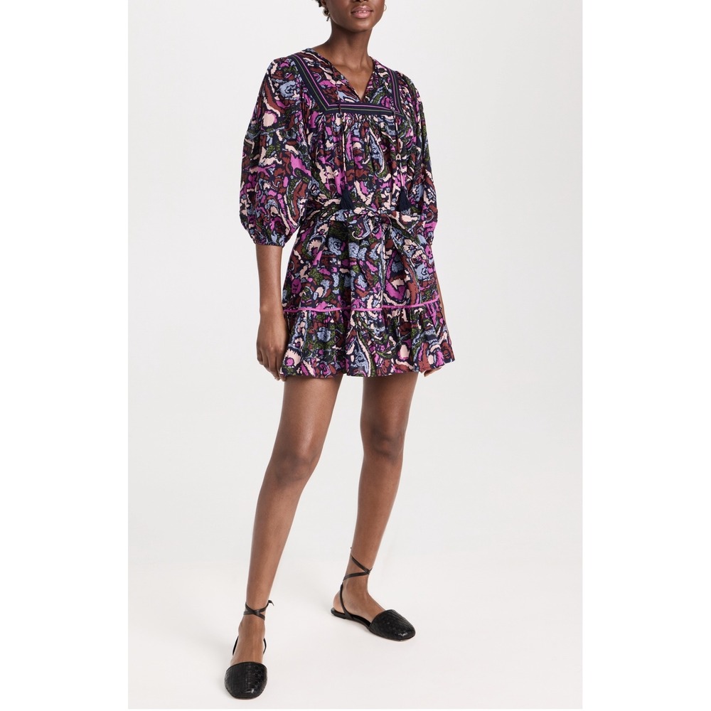 Cleobella Rafala Mini Dress Size Medium Corozal Purple Cotton Printed Boho‎
